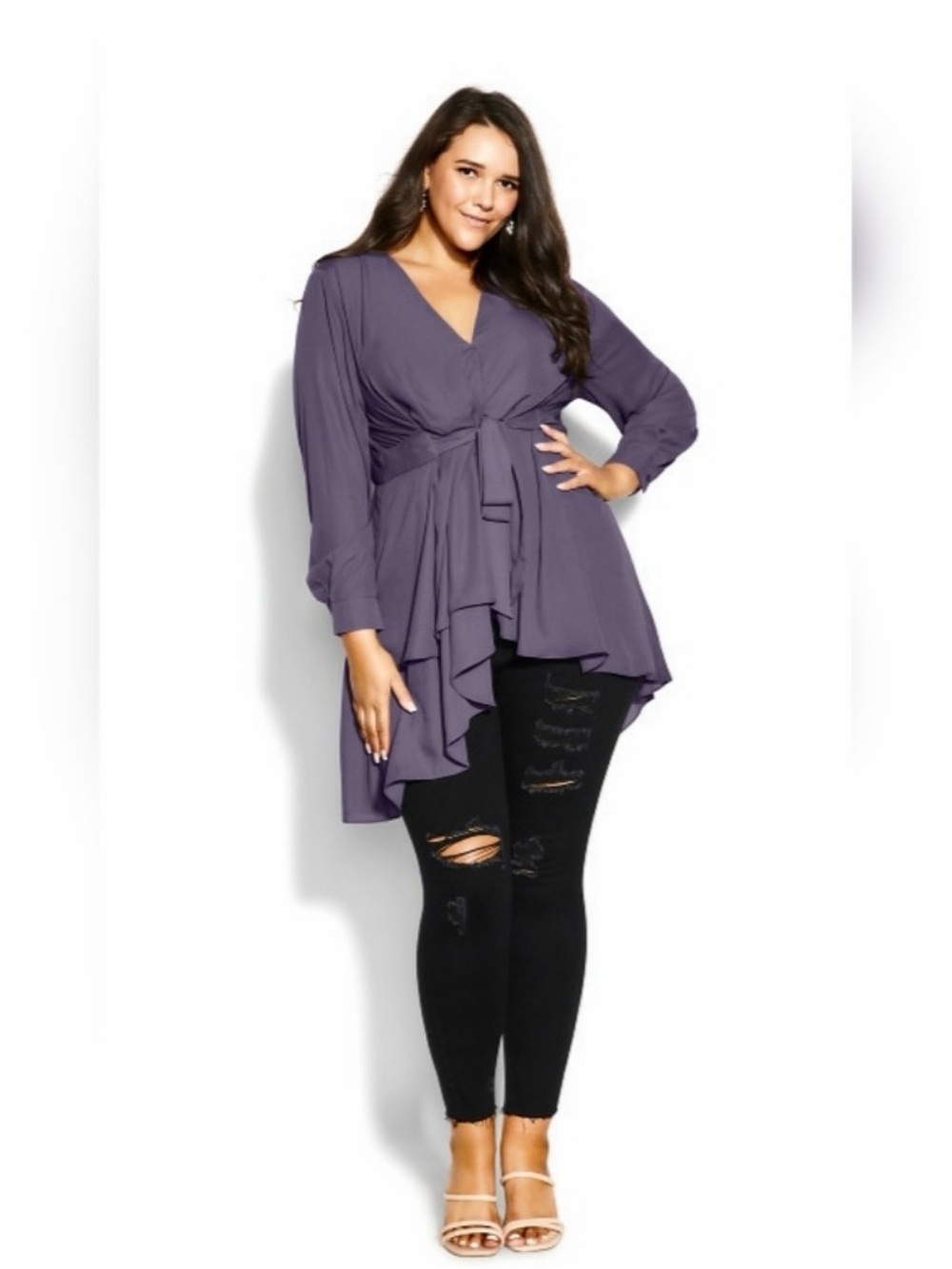 City Chic Purple Wrap Peplum Blouse